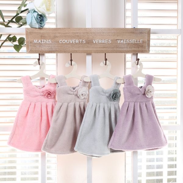 

children's absorbent hanging princess skirt thickened towel kitchen towel cute bathroom princess dress small handkerchief korea, Blue;white