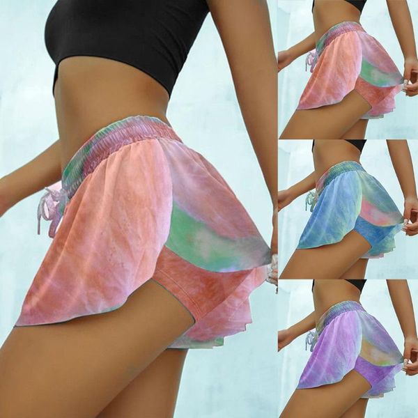 

женская gradient йога шорты фитнес тренировки push up кулиской повседневный шорты высокой талией anti-опустели 2 в 1 погонный, White;red