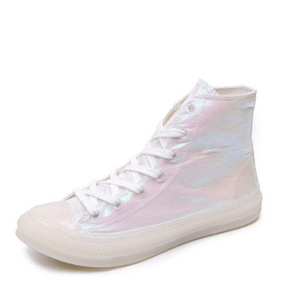 

2020 spring and autumn new casual wild solid color sequin canvas shoes cross strap high-large size flat shoes women, Black