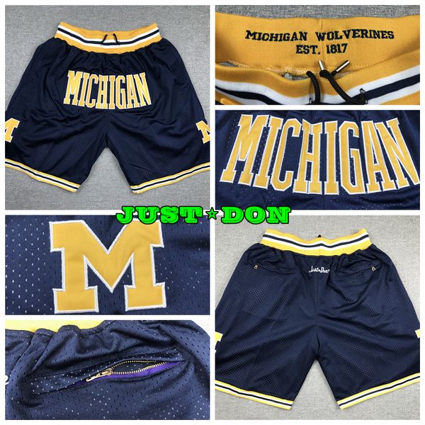 

mens just don pocket basketball shorts retro stitched 1817 navy blue michigan wolverines pocket shorts lining mesh sports pocket sweatpants, Black