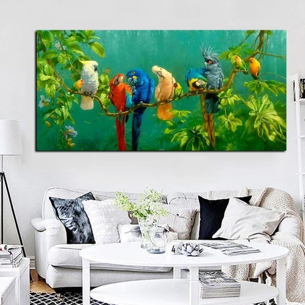 

modern nordic parrot on branches landscape oil painting on canvas artistic poster prints wall art picture for living room home decor