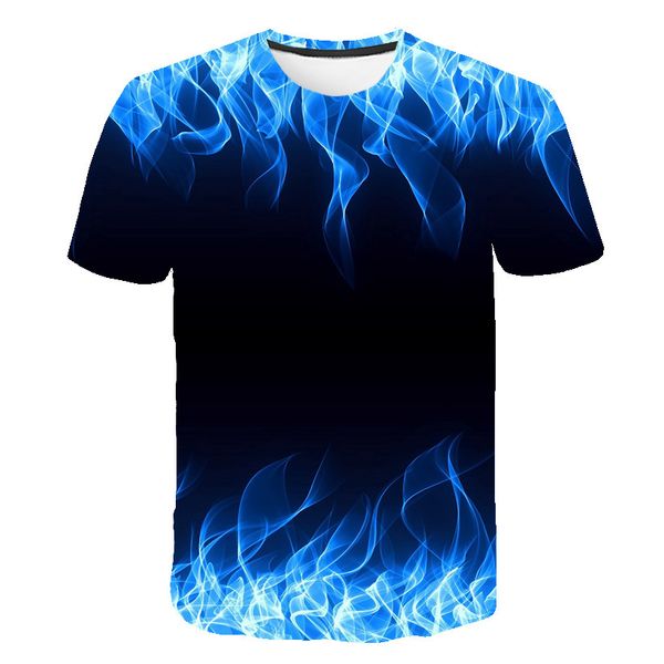 

factory direct 2019 new blue flame mens short-sleeved t-shirt 3d digital printing t-shirt, White;black