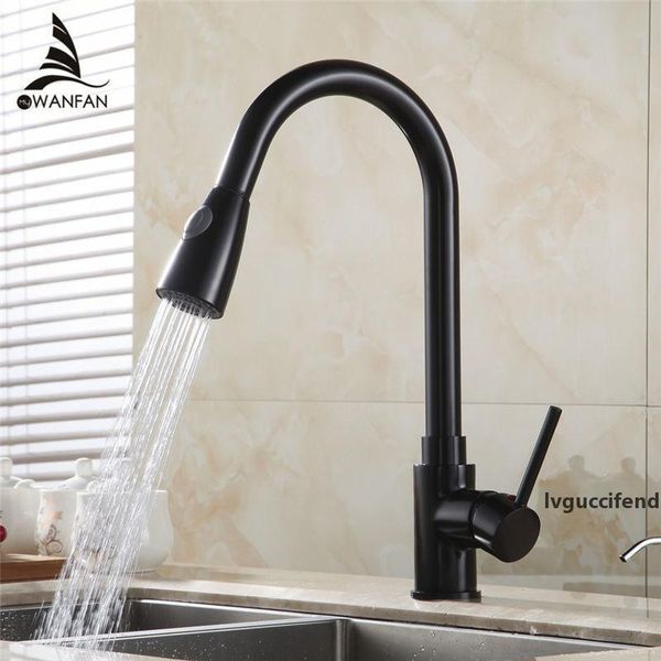 

kitchen faucets brass black pull out kitchen mixer tap 2 way function water mixer deck mounted single handle sink crane 408906 t200423