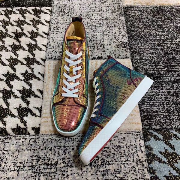 

sequin sneakers,famous designer men red bottom sneakers casual outdoor couple sports party dress shoes gift with box, Black