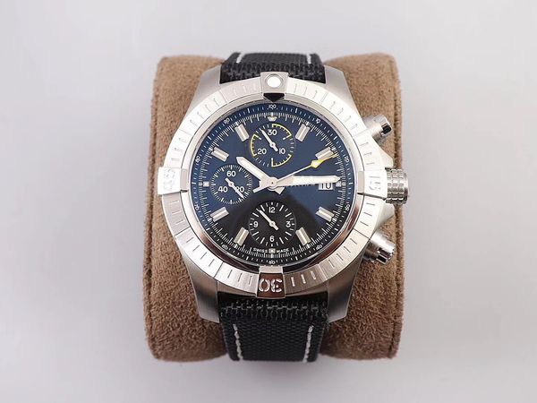 

new,avengers chronowatch night mission series, the most advanced workmanship, diameter 45mm.dragon canvas watchband, 7750 timepiece movement, Slivery;brown