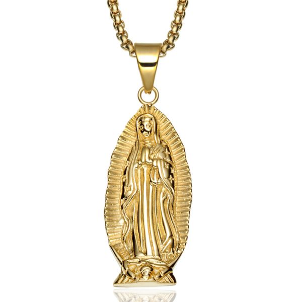 

gold color virgin mary necklaces pendants for men stainless steel prayer catholic maria cross necklace goddess jewelry, Silver
