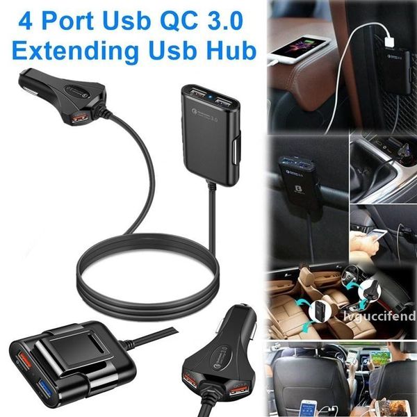

4 port usb qc 3.0 car charger quick charge 3.0 phone car fast front back charger adapter car portable charger plug for smartphone iphone