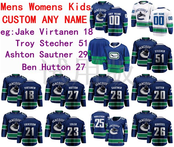 

vancouver canucks jersey jake virtanen jersey troy stecher ashton sautner ben hutton men blue white hockey jerseys custom stitched, Black;red