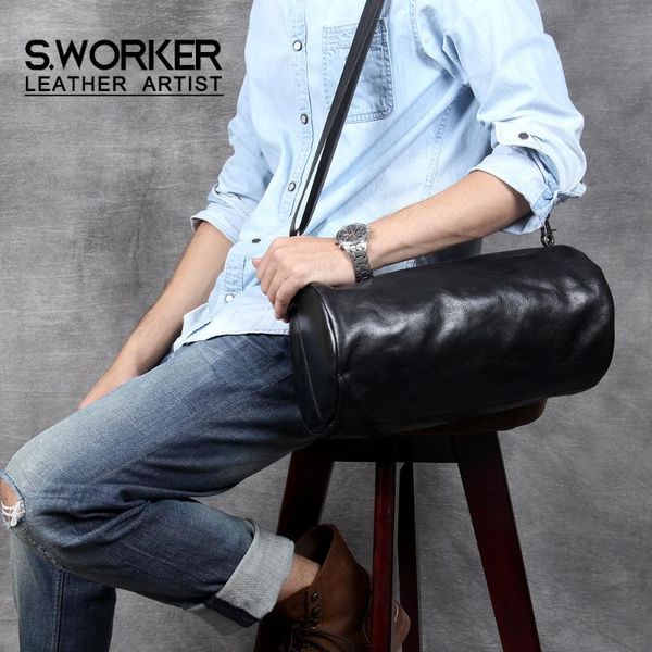

s.worker genuine leather men's casual shoulder bag minimalist design cowhide crossbody bag classic fashion concise women