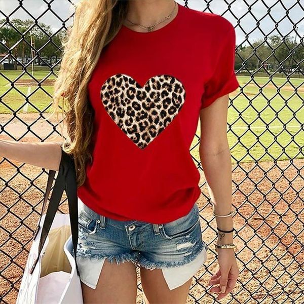 

love heart t shirt women summer leopard printed plus size short sleeve slim tee korean womens t shirt camiseta mujer, White