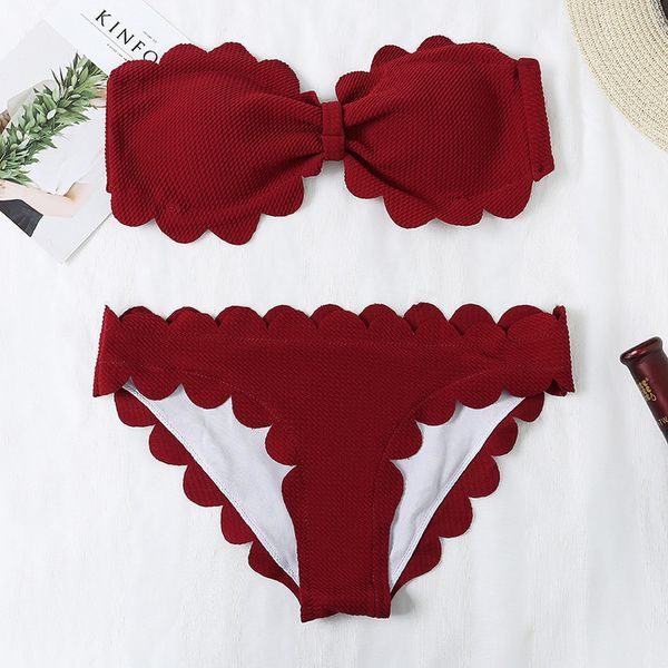

front tie women bikini 2020 mujer off shoulder flower solid yellow push up swimsuit padded bathing suit beach thong swimwear, White;black