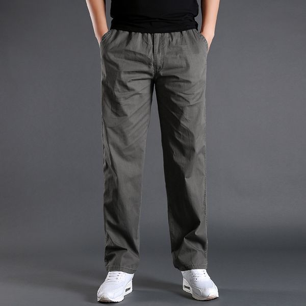 

men's pants -6xl cargo men pocket out door full length male simple black straight trousers homme loose cotton casual grey