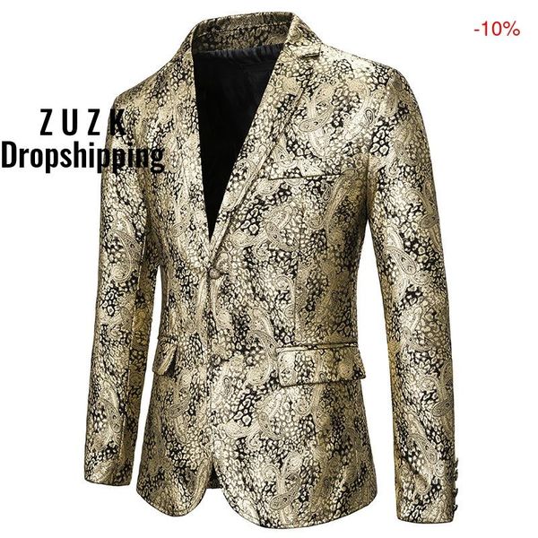 

zuzk gold paisley blazer masculino slim fit men blazer nightclub party wedding tuxedo suit jacket men stage clothes for singer, White;black