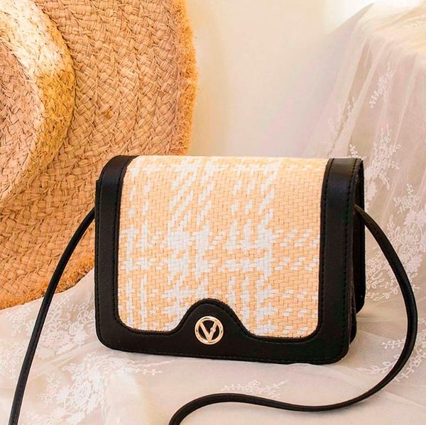 

women straw patchwork color small bag women leather hand bag 2020 shoulder ladies woven small messenger