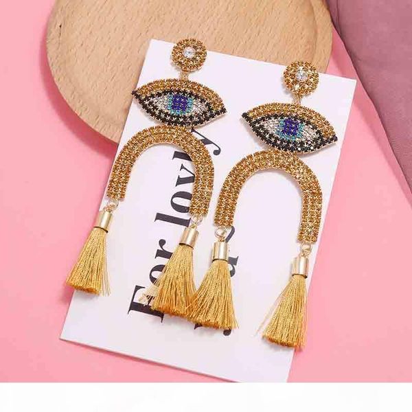 

trendy rhinestone eye earrings for women tassel ethnic bohemian geometric statement long tassel wedding jewelry earrings gift, Silver
