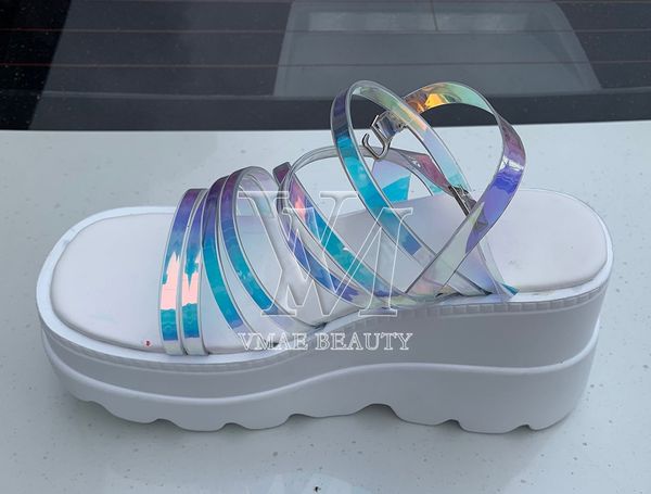 

2020 новый повседневный толстым дном танкетка прозрачный белый коричневый pu женщин сандалии женские летние диких обувь комфортная european, Black