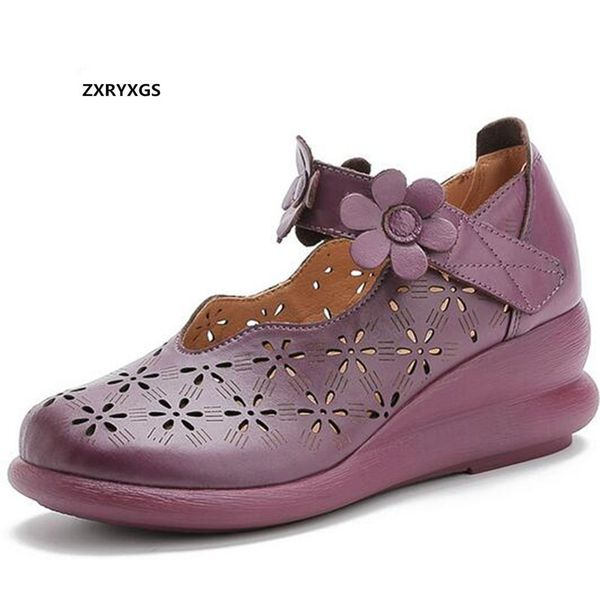 

new classic flowers breathable genuine leather sandals women shoes fashion sandals elegance comfort wedges summer shoes, Black