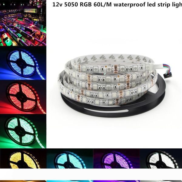 

12v 5m RGB LED Strip Light 5050 SMD Diode RGB Tape ip65 waterproof Flexible LED Ribbon 60L M high quality double pcb 12-15lm