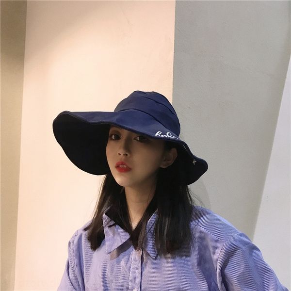 

sun female sun-proof empty korean style bicycle bicycle cycling sun hat outdoor travel large eaves beach hat foldable, Blue;gray