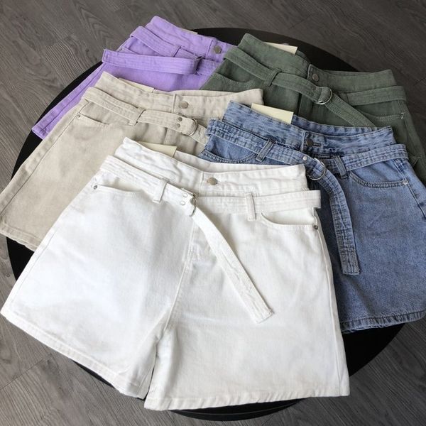 

korean white blue jean shorts women high waisted denim shorts jeans feminino summer black women's denim lace up for women, White;black