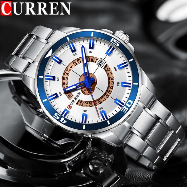 

curren sport men watch business fashion casual male clock stainless steel quartz man wristwatch 8359, Slivery;brown