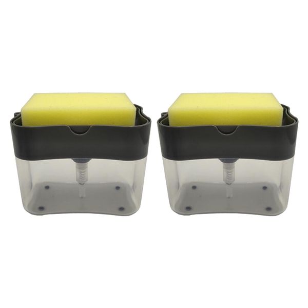 

2pcs dishwashing soap pump dispenser and sponge holder handy soap boxes gray