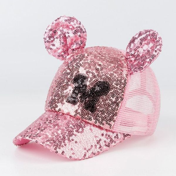 

children's fashion sequins baseball baseball cap summer hat boys' and girls' mesh cap ears cute m letter hat, Yellow