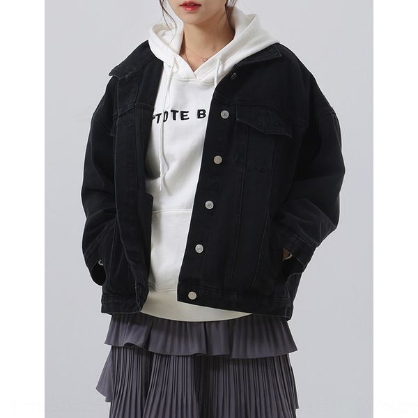 

women's pure coat black bf handsome lapel solid color korean loose slimming commuter denim coat w996, Black;brown