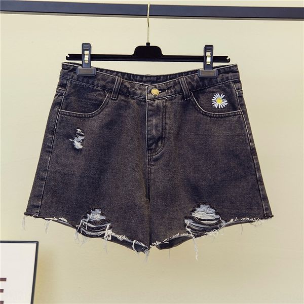 

k81ob 2020 summer daisy embroidered embroidered and shorts large size denim shorts female fat sister tassel edge korean style slimming loose, Blue