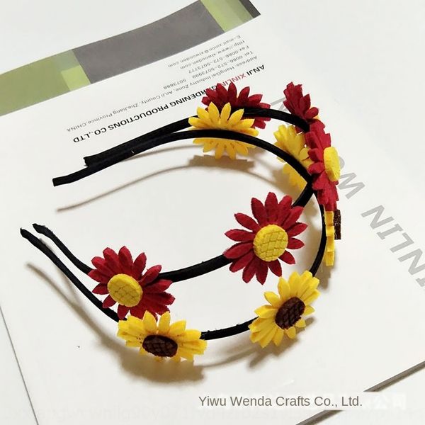 

new children's band hair accessories cute sunflower alloy cloth hair band summer fresh travel leisure wreaths, Slivery;white
