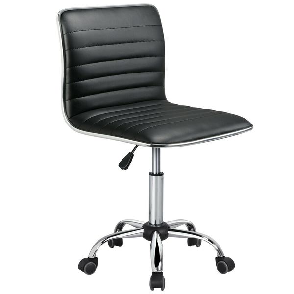 

low back designer armless desk chair ribbed swivel task chair with wheels black