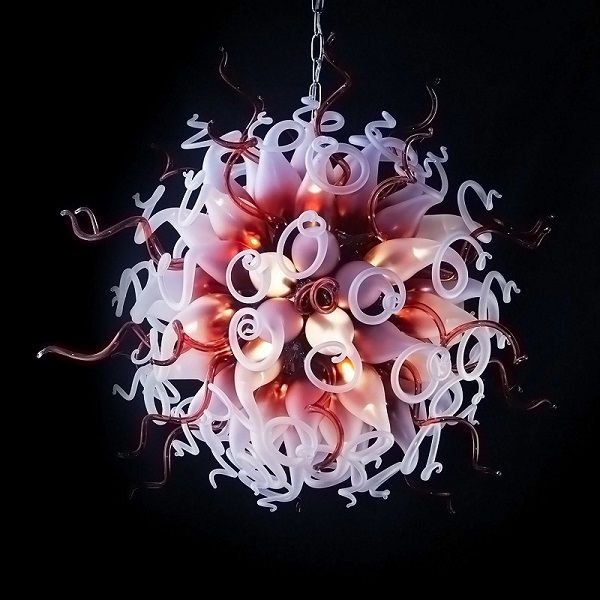 Decoração de casamento moderna arte lâmpada lustre luz colorida soprada flor de vidro molho em forma de chicheliers