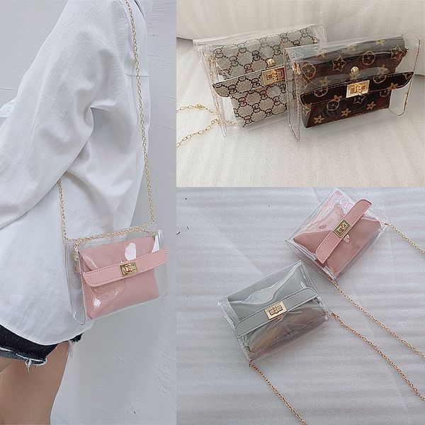 

o5sjs transparent female single shoulder shoulder postman package postman package female 2019 new chain color contrast lock mobile phone min