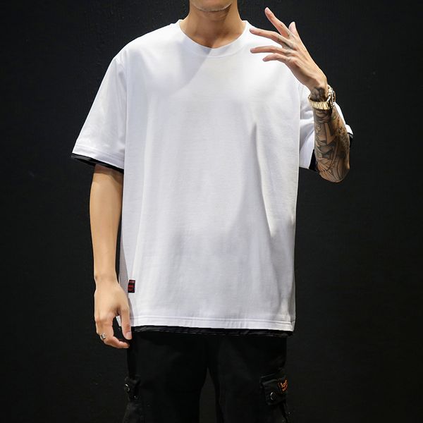 

новые летние мужская футболка мода pathchwork с коротким рукавом футболка мужская одежда trend slim fit повседневный o шеи top тис мужчины m, White;black