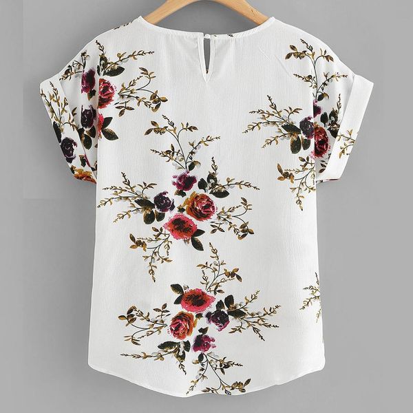 

blackday summer fashion floral print blouse pullover ladies o-neck tee female womens short sleeve shirt blusas femininas clothing, White