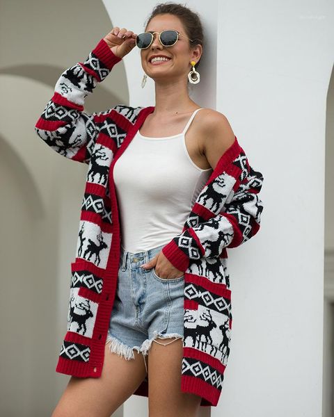 

ladies clothing christmas deer women designer outerwear open stitch single breasted womens coats casual comfortable fashion, Black;brown