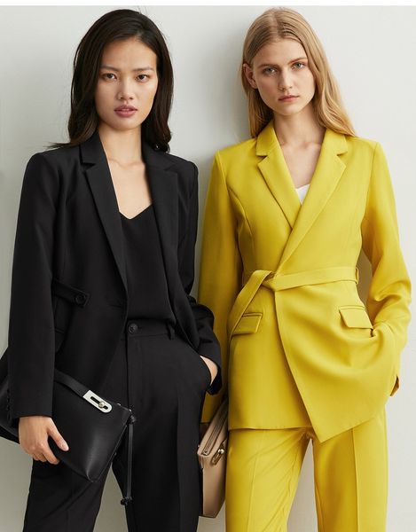 

nlwsa star spring star spring and autumn and autumn new korean style yellow straight two-piece belt american professional suit suit for wome, White;black