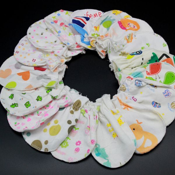 

wholesale newborn baby care anti scratch gloves kids animal print mittens infants gauntlets anti catch gloves, White