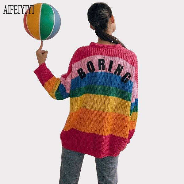 

2019 spring fashion korean women rainbow oversized cardigan long knitted sweater cape femme warm sweaters sueter mujer