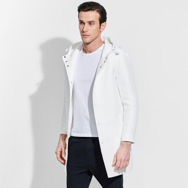 

men's trench coats brand men clothing 2021 fashion brief spring hooded solid long black white coat single breasted overcoat jacket, Tan;black