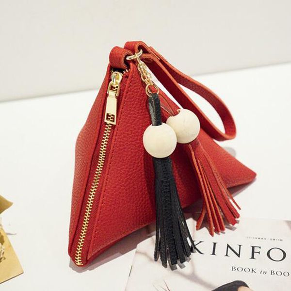 

pu leather women bag key bag lychee pattern triangle mini ladies clutch