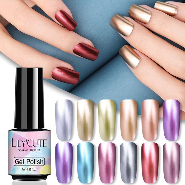 

lilycute 7ml metallic mirror silver nail gel polish soak off rose gold semi permanent uv gel varnish nail art design varnishes, Red;pink