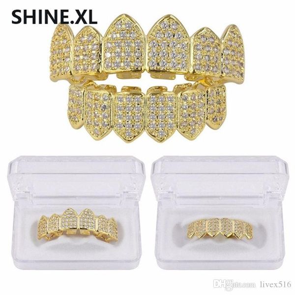 

new custom teeth grills gold/silver color micro pave cubic zircon & bottom tooth caps body jewelry halloween party gift, Black