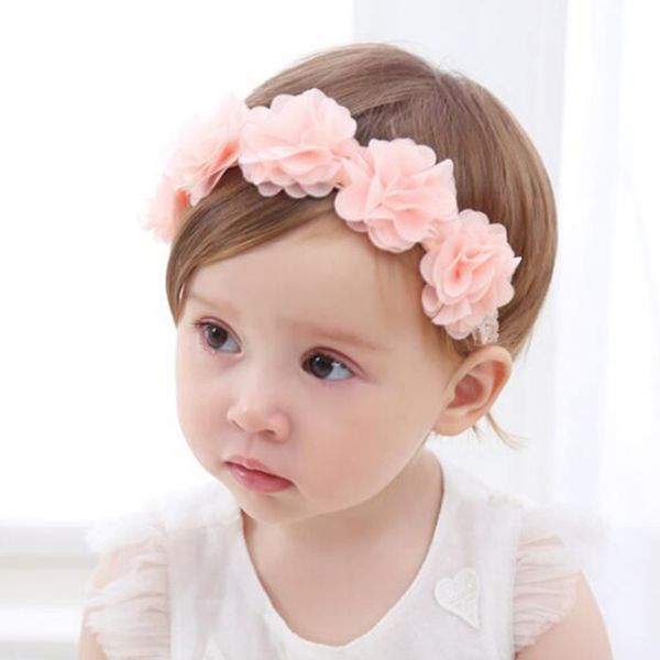 

new baby pink flower headband girls ribbon hair bands for girls kids infants turban newborn hairband baby hair accessories, Slivery;white