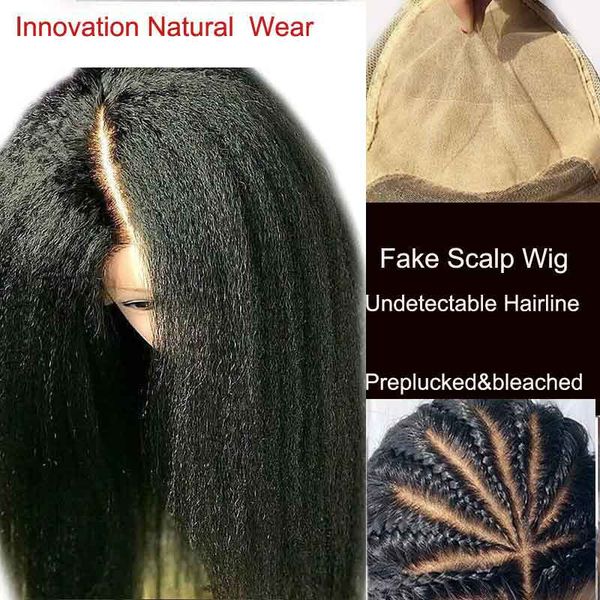 

undetectable deep part fake scalp frontal wig kinky straight preplucked 13x6 invisible lace front wigs brazilian remy human hair, Black