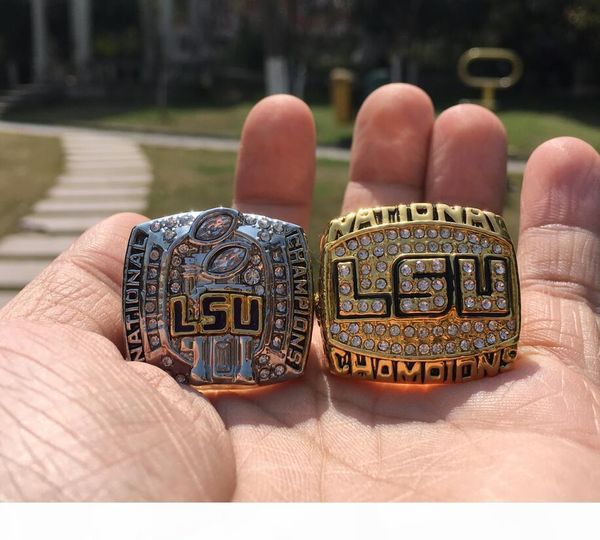 

j 2pcs 2003 2007 lsu tigers national championship ring set souvenir fan men gift wholesale drop shipping, Golden;silver