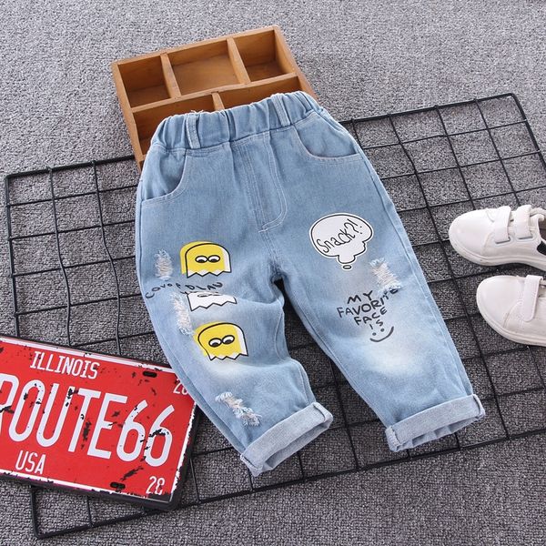 

boys autumn 2019 new girls children 2 hole beggar long pants 1 baby and jeans trousers and jeans 3 years old korean fashion, Blue