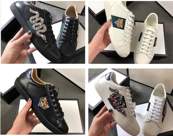 

2020 ace casual shoes snake for mens women designer low leather sneakers ace bee stripes shoe walking sports trainers, Black