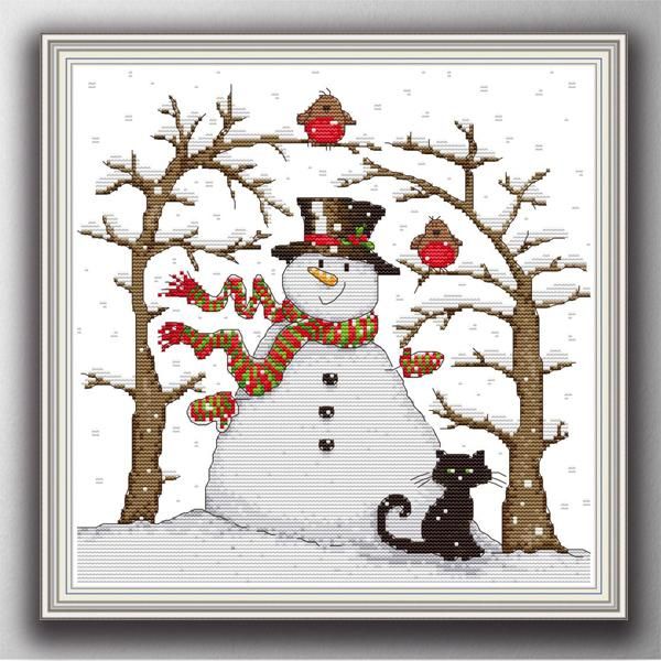 

snowman home decor paintings ,handmade cross stitch embroidery needlework sets counted print on canvas dmc 14ct /11ct