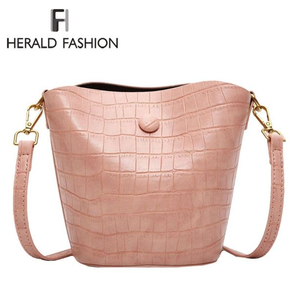 

women bucket bag large capacity pu leather casual buckle purse handbag shoulder crossbody crocodile retro vintage daypack 2020
